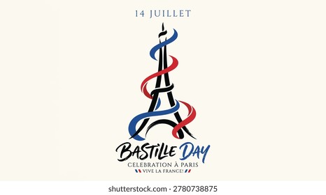 Stylized logo featuring the Eiffel Tower and French flags for Bastille Day celebrations.