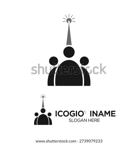 A stylized logo featuring a group of people with a bright idea emanating from the leader.