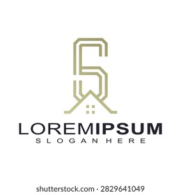 A stylized logo featuring a house
