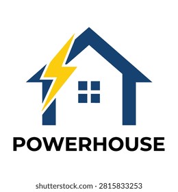 A stylized logo featuring a house with a lightning bolt and the word Powerhouse