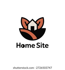 A stylized logo featuring a house within a flower-like shape with a winding road leading to it. The text 'Home Site' is written below the graphic.