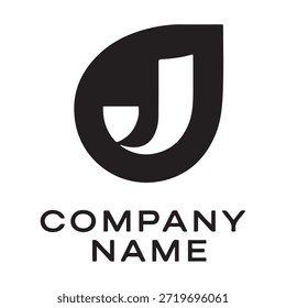 Logotipo estilizado con una Grande letra 'J' encerrada en forma de lágrima, con las palabras 'NOMBRE DE LA EMPRESA' escritas debajo.