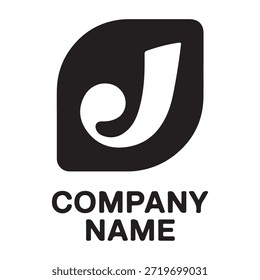 Logotipo estilizado com uma letra grande "J" inserida em forma quadrada e com um desenho em espiral. Abaixo do logotipo, o texto 'NOME DA EMPRESA' é exibido.