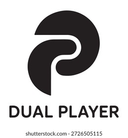 Ein stilisiertes Logo mit einem großen Buchstaben "P" und einem kleineren "P" darin, das die Marke "Dual Player" darstellt. Das Design ist minimalistisch mit transparentem Hintergrund.