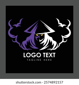 A stylized logo featuring a mysterious figure wearing a conical hat, with white hair and glowing yellow eyes