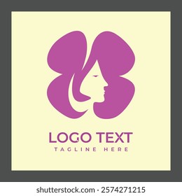 A stylized logo featuring a pink flower shape with a profile of a woman's face integrated into the design