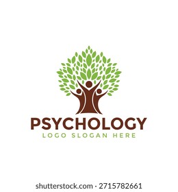 Ein stilisiertes Logo mit einem Baum mit grünen Blättern und einem braunen Stamm, der menschliche Figuren enthält und Psychologie, Wachstum und Einheit vermittelt. Das Design ist einfach, aber effektiv, sodass es für verschiedene Anwendungen geeignet ist.