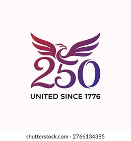 A stylized logo featuring a winged number 250 and text on white background, ideal for 250th anniversary celebrations and patriotic themes.
