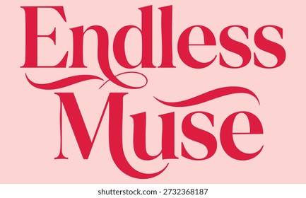 Logotipo estilizado con las palabras 'Endless Muse' en Grande texto decorativo rojo sobre un fondo rosa suave.