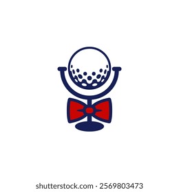 A stylized logo of a golf ball on a tee with a red bow tie underneath