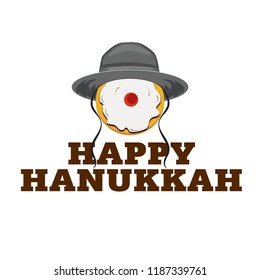 Stylized logo with the inscription Happy Hanukkah. Sufgani with a hat with paces. Vector illustration