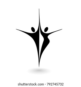 Stylized logo with a male and female figure on a white background