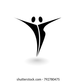 Stylized logo with a male and female figure on a white background