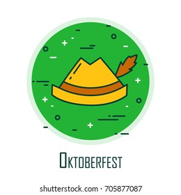 Stylized logo for Oktoberfest with hat. Thin line flat design. Vector card.