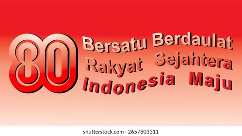 Logotipo estilizado de los “80” con Anuncio degradado rojo y blanco que celebra los 80 años de Indonesia 
