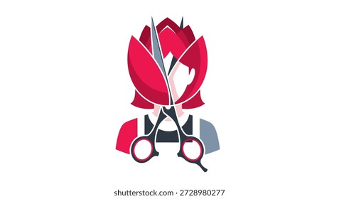 Tesouras estilizadas do logotipo na cabeça floral