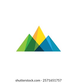 A stylized logo of three overlapping mountains in green, yellow, and blue colors.
