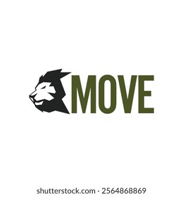 A stylized logo with the word 'MOVE' in green capital letters and a black and white lion's head to the left of the text.