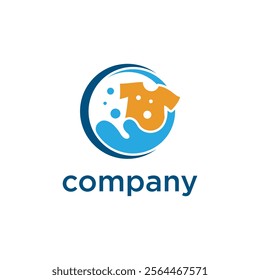 stylized logo of a yellow shirt with bubbles inside a blue circular shape, indicating a laundry or cleaning service