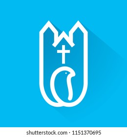 Stylized logotype church, temple, pigeon
