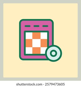 Stylized lottery icon with checkered grid pattern and a spinning disc element