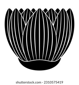 Stylized lotus flower. Ancient Egyptian floral design. Black and white negative silhouette.