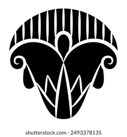 Stylized lotus flower. Ancient Egyptian floral design. Black and white silhouette.