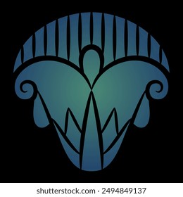 Stylized lotus flower. Ancient Egyptian floral design. Black and blue silhouette.