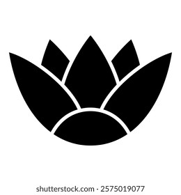 Stylized lotus flower. Ancient Egyptian ethnic floral decor. Black and white silhouette.