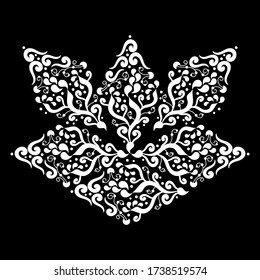 Stylized Lotus flower, decorative element. Hand drawn Mehndi design. Ethnic monochrome doodle texture. Curved doodling. Black and white vector illustration