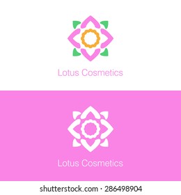 stylized lotus flower logo template. may be used as a spa salon logo or company which produce organic cosmetics. colored and monochrome variant. vector illustration