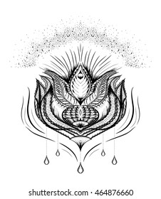 Stylized Lotus flower. Mandala. Symbol of yoga. Detailed hand drawn sketch for tattoo. Isolated vector illustration. Print for t-shirt.

