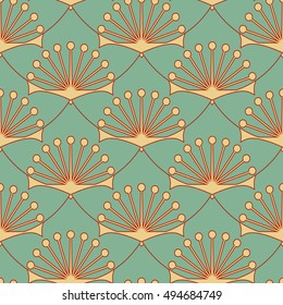 stylized lotus flower seamless pattern in blue and red shades