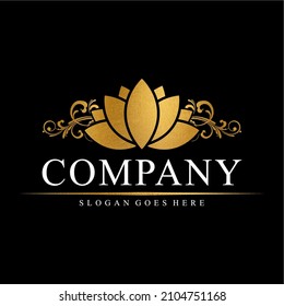 Stylized lotus. Lotus flowers for a logo. Black white Gold vector illustration. Tattoo.