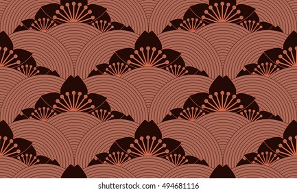 stylized lotus pond seamless pattern in copper shades