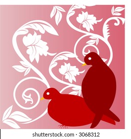 stylized love birds with leaves vector