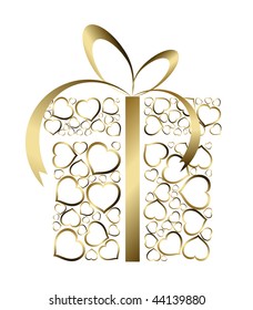 Stylized love present box made from golden hearts (vector)