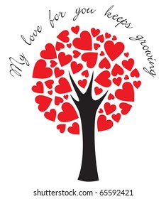 stylized love tree made of hearts with a message