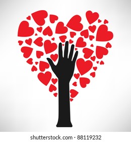 stylized love tree made of hearts. Hand tree