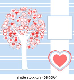stylized love tree made of many red hearts background