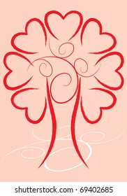 stylized love tree made of red hearts