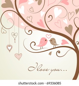 stylized love tree made with two birds in love