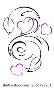 stylized loving hearts with leaves and ornate pattern; graphic decor