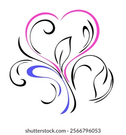 stylized loving hearts with leaves and ornate pattern; graphic decor