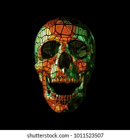 Stylized low poly orange skull in tribe style on dark background