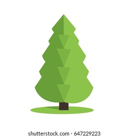Stylized low poly polygon green Christmas tree vector illustration.