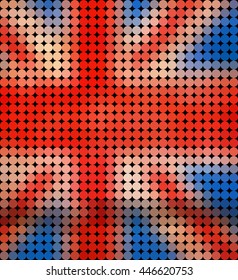 Stylized low poly United Kingdom flag vector. Kaleidoscopic geometric background of circular pattern.
