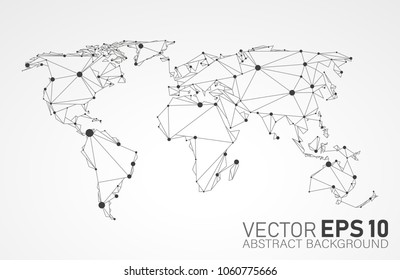 Stylized low poly World Map concept with wired construction of onnection concept.Communications network map of the world - stock vector. Globes business background. Vector illustration.