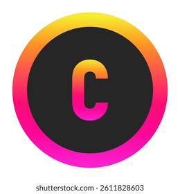 Stylized Lowercase letter c with neon gradient and dark circle background, perfect for tech branding, app icon, or modern digital media.