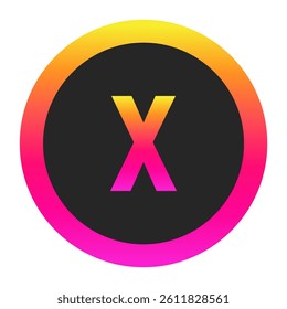 Stylized Lowercase letter x with neon gradient and dark circle background, perfect for tech branding, app icon, or modern digital media.